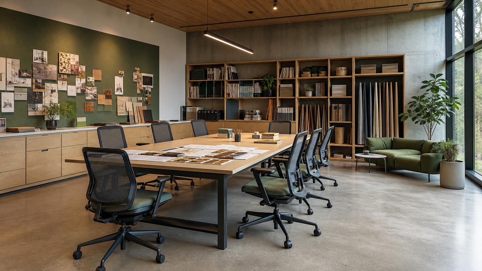 Finished project room with materials library and collaborative worktable